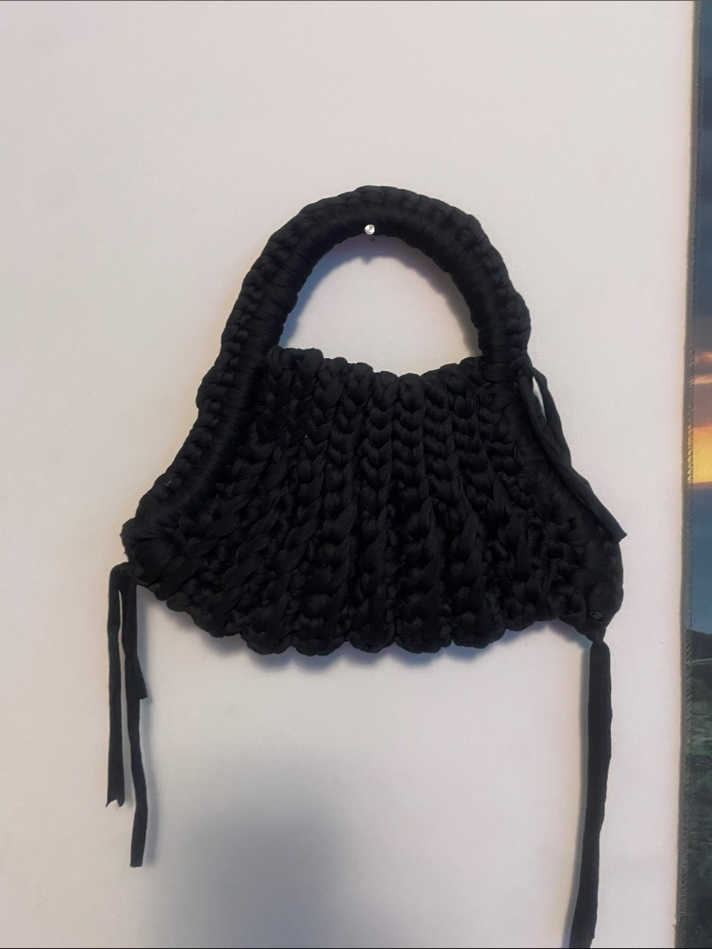 Handwoven Black Mini Knit Tote Bag